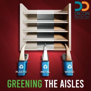 Eco-friendly green retail displays promoting sustainable product presentation.