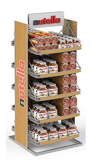 Modern and rustic design for organizing products for Nutella.